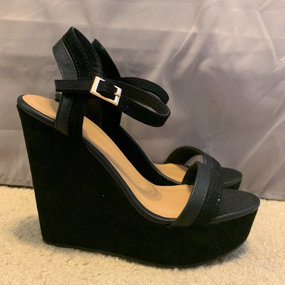 Black Faux Suede Wedges